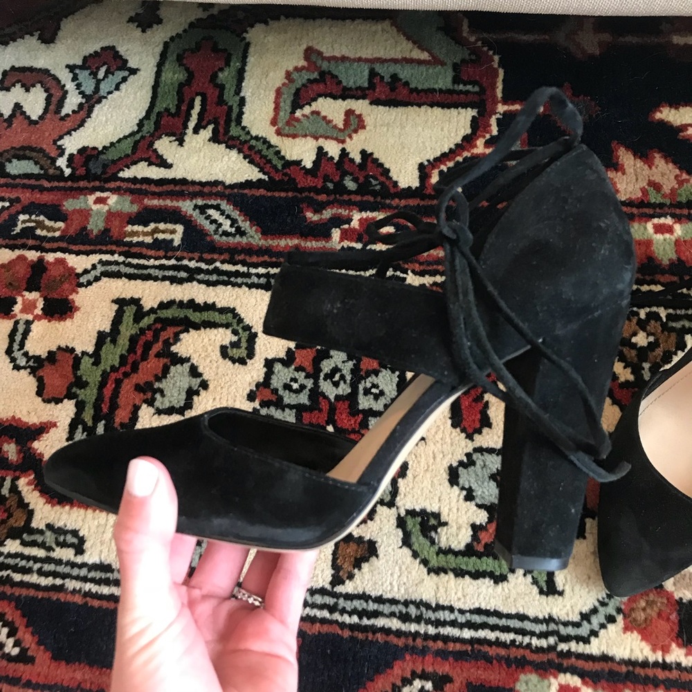 BCBGeneration Suede Heels with ankle tie detail